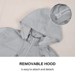 Water-Resistant Windbreaker Jacket with Removable Hood - Lightweight Trail Shell