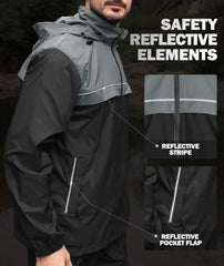 Waterproof Hiking Jacket with Reflective Safety - Lightweight 5,000mm Protection