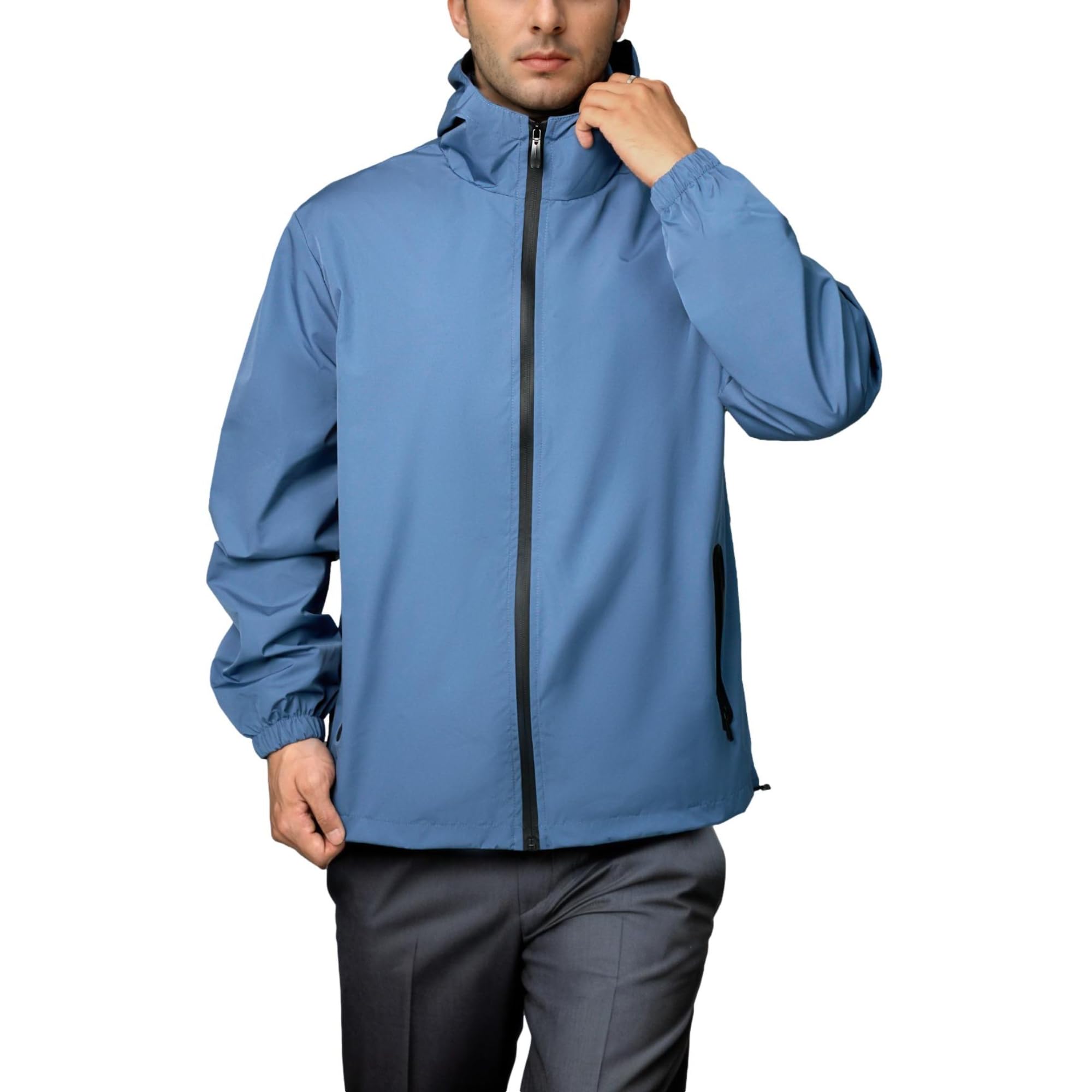 Waterproof Windbreaker Jacket with Adjustable Hood - Lightweight Protection for Hiking & Cycling