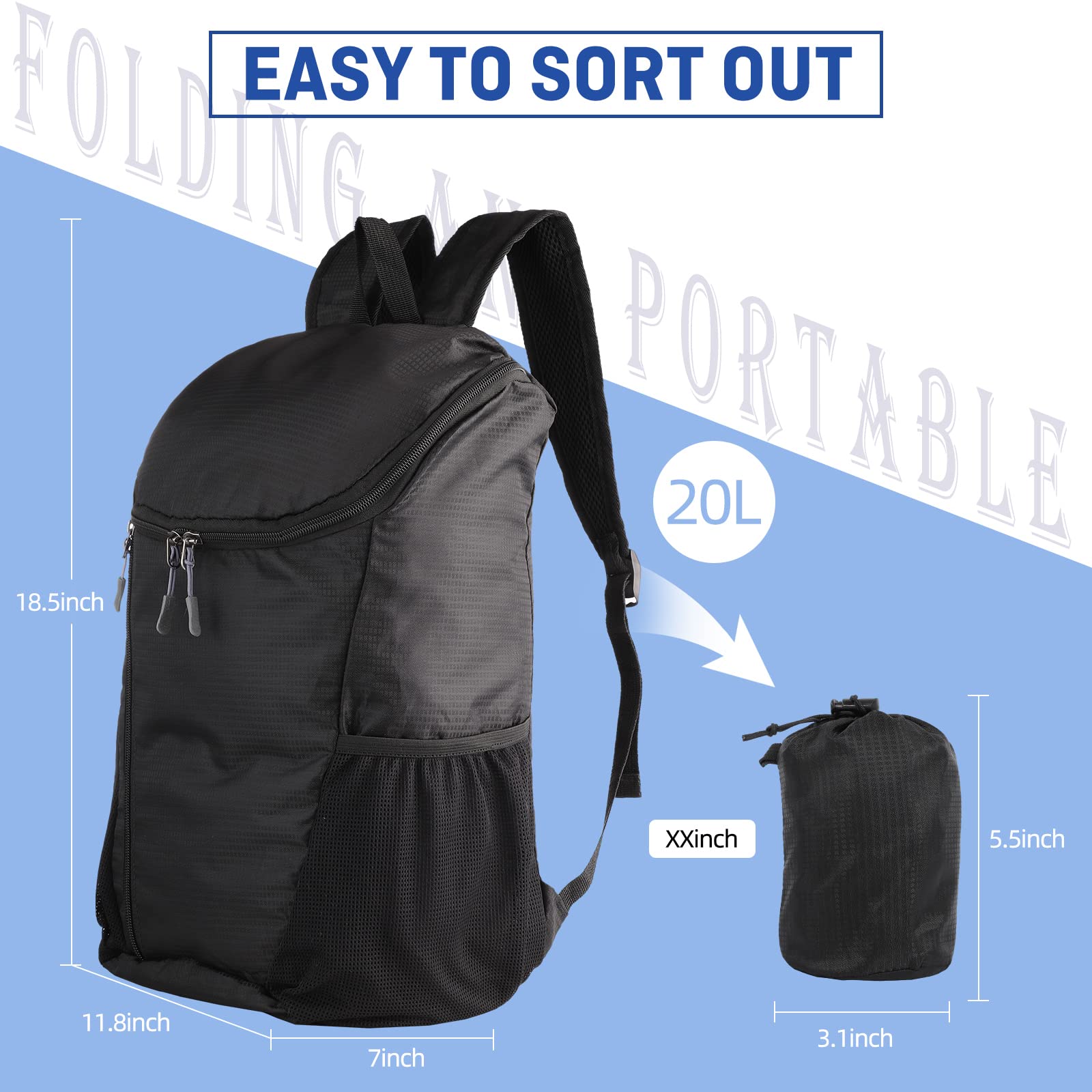 Ultralight Packable 20L Hiking Backpack – Water-Resistant Foldable Daypack