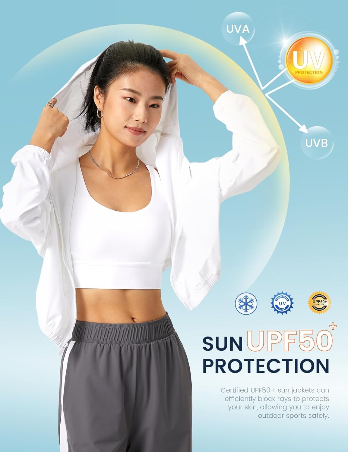 UPF 50+ Cropped Sun Hoodie - Ventilated Performance Layer for High-Intensity Activities