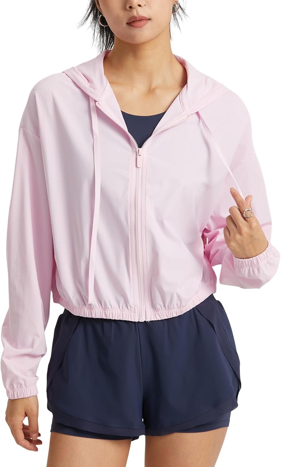 UPF 50+ Cropped Sun Hoodie - Ventilated Performance Layer for High-Intensity Activities