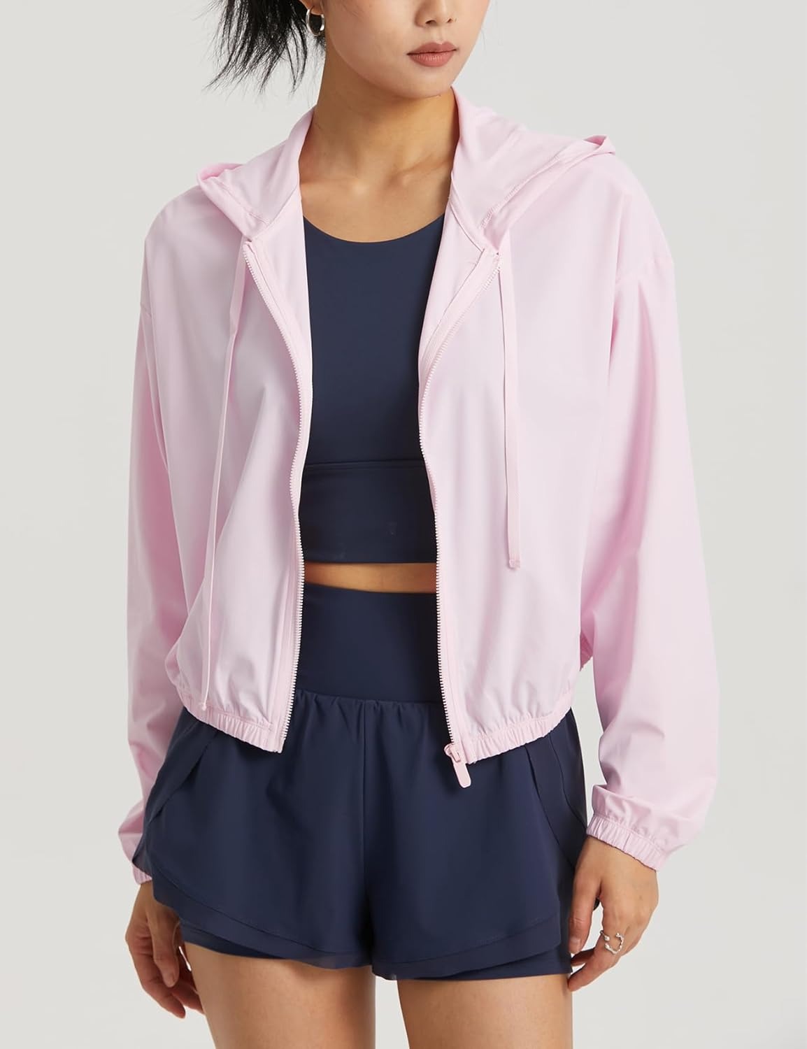 UPF 50+ Cropped Sun Hoodie - Ventilated Performance Layer for High-Intensity Activities