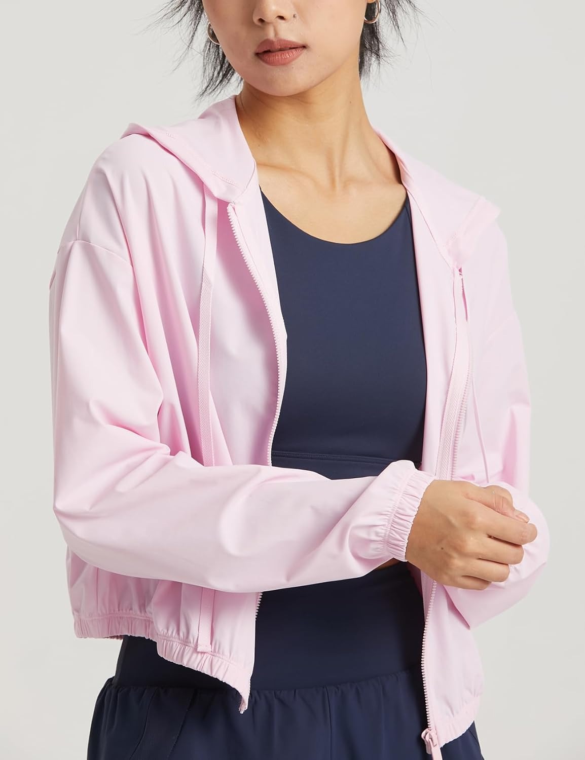 UPF 50+ Cropped Sun Hoodie - Ventilated Performance Layer for High-Intensity Activities