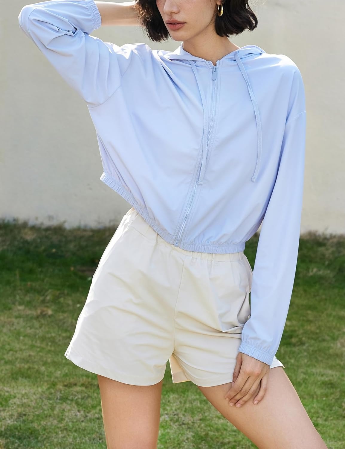 UPF 50+ Cropped Sun Hoodie - Ventilated Performance Layer for High-Intensity Activities