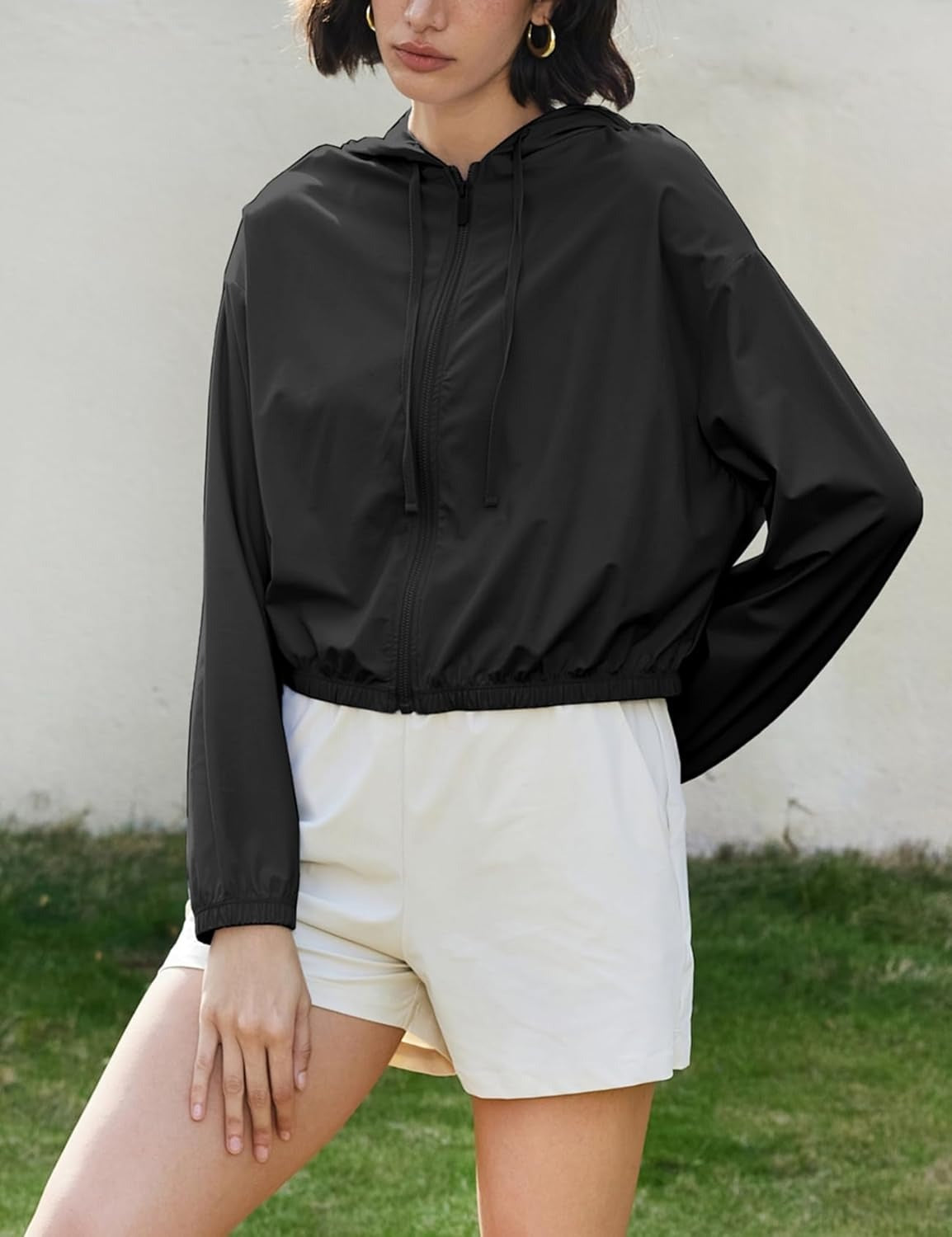 UPF 50+ Cropped Sun Hoodie - Ventilated Performance Layer for High-Intensity Activities