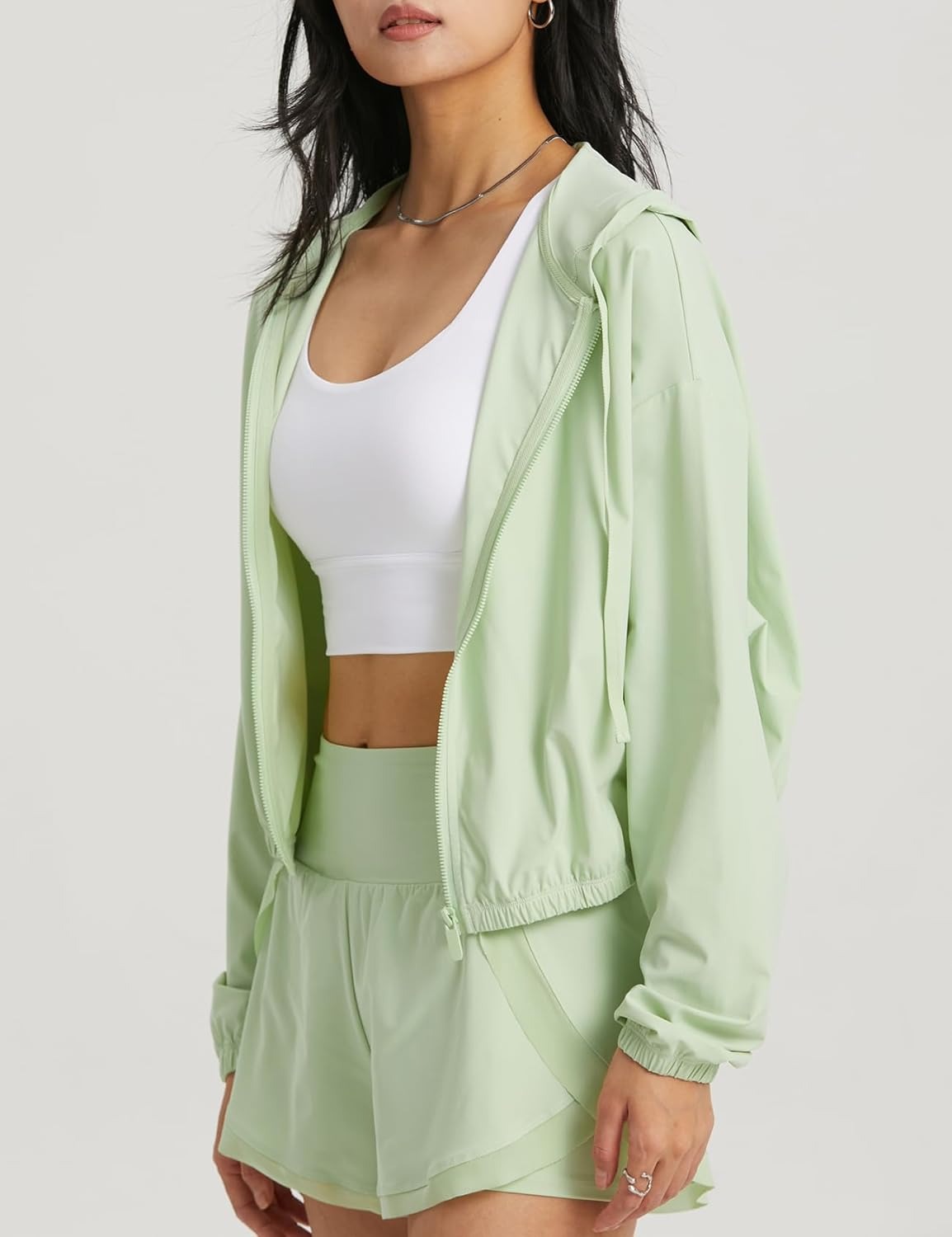 UPF 50+ Cropped Sun Hoodie - Ventilated Performance Layer for High-Intensity Activities