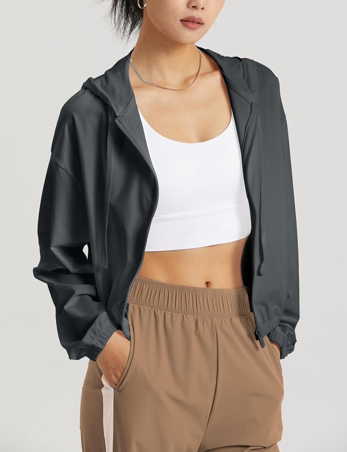 UPF 50+ Cropped Sun Hoodie - Ventilated Performance Layer for High-Intensity Activities